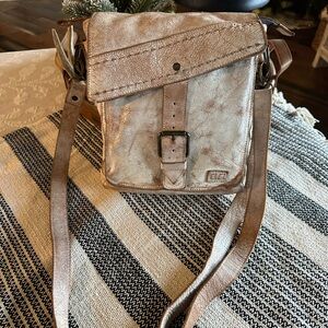 Bed Stu Distressed Cream Leather Messenger Bag